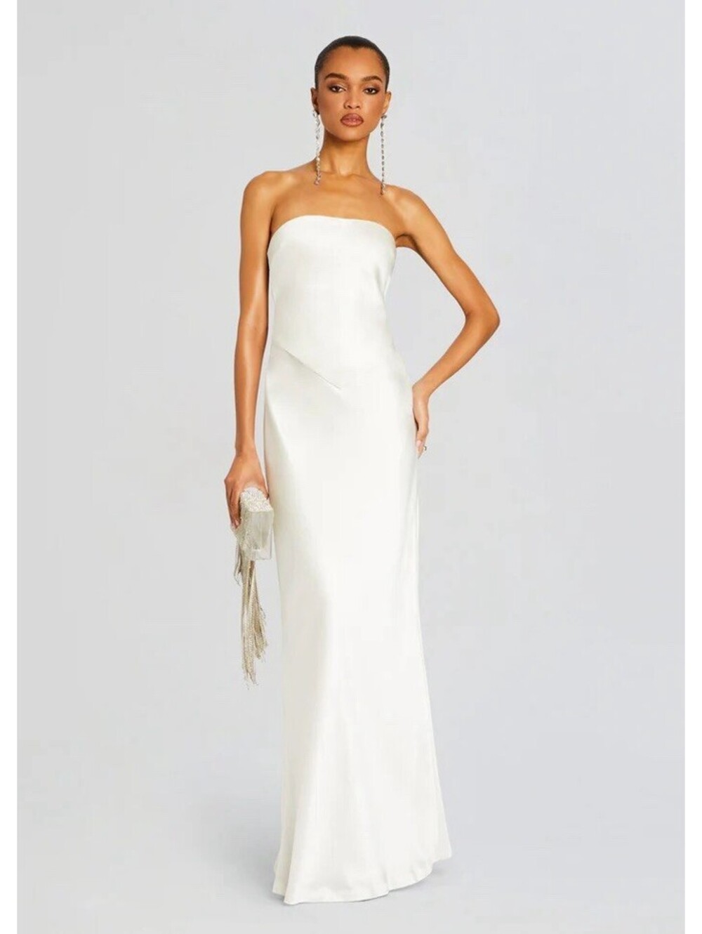 NWT Retrofete Skye White Satin Bridal Strapless Wedding Designer Dress Large Tie